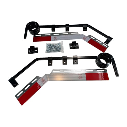 Image of Pair Angled Down Bar Type Truck Mud Flap Hangers Complete Kit 3 Coils, 0.640 inch Square Steel Arm with Reflector Plates and Hardware for Semi Trucks Trailers