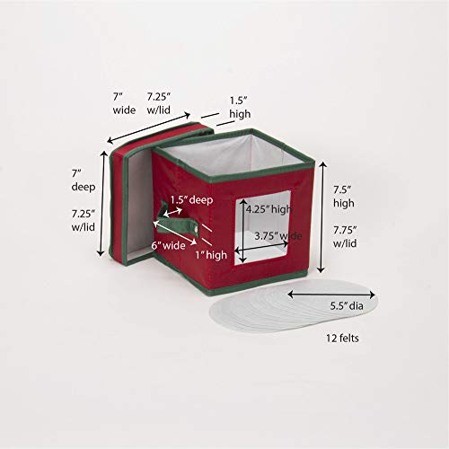 Household Essentials 530Red Holiday China Storage Chest With Lid And Handles | Storage Bin For Small Saucer Plates | Red Canvas With Green Trim #TOP2