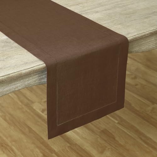 image for Solino Home Linen Brown Table Runner 90 Inches Long - 100% Pure Linen 