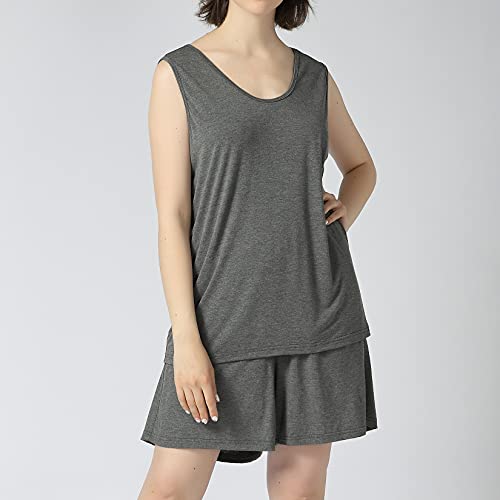 Lu's Chic Women's Cute Pajamas 2 Piece Pajama Set Pj Cotton Loungewear Soft Plus Size Sleepwear Shorts Sleeveless Pjays Nightwear Fitted Sleep Casual Lounge Plain Tank Scoop Neck Grey 4X-Large #TOP7