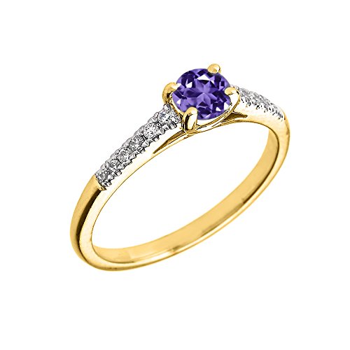 10K Yellow Gold Diamond and Genuine Amethyst Engagement Proposal Ring (Size 11)