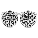 Alexander Castle Men's Cufflinks 925 Sterling Silver Oxidized Celtic - 15mm Round Celtic Trinity Cufflinks with Jewelry Gift Box