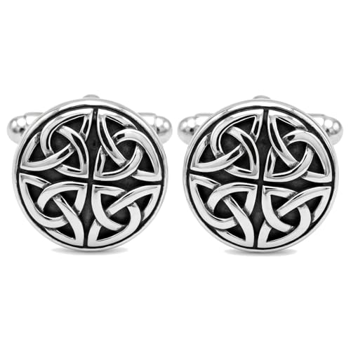 Alexander Castle Men's Cufflinks 925 Sterling Silver Oxidized Celtic - 15mm Round Celtic Trinity Cufflinks with Jewelry Gift Box
