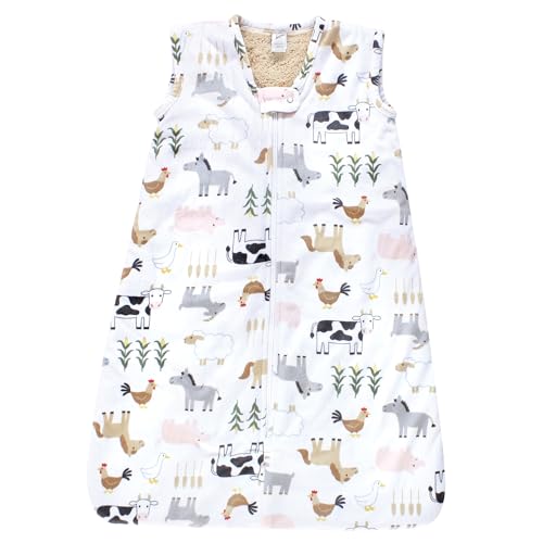 Hudson Baby Unisex Baby Plush Faux Fur Sleeping Bag, Wearable Blanket, Cute Farm, 0-6 Months