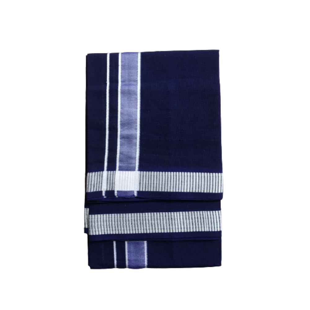 Herren Dhoti aus Baumwolle mit ausgefallener Bordüre, Kerala-Stil, Veshti Mundu Kaili Lungi, 2,0 m