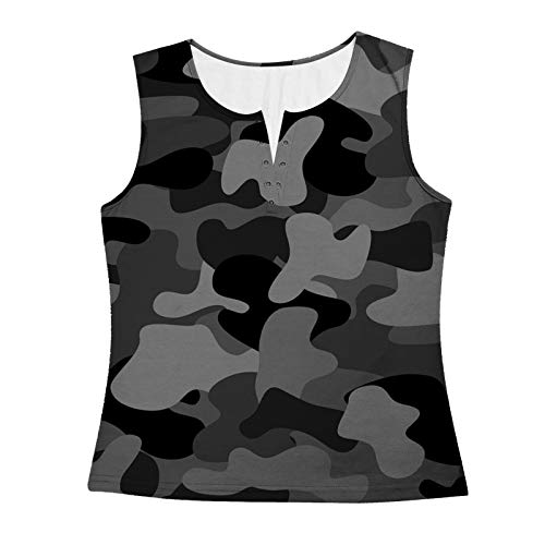 Camiseta regata feminina com estampa de camuflagem sem mangas e gola V, Cinza, XG