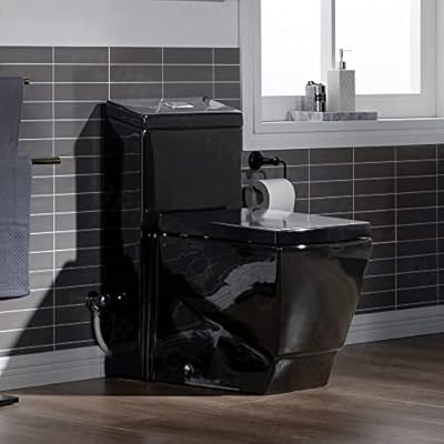 WOODBRIDGE Modern Square Design One Piece Dual Flush 1.28 GP Toilet, Chair Heightwith Soft Closing Seat, B0921, Black