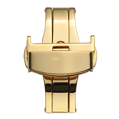 YiZYiF Stainless Steel Deployment Clasp With Push Button Watchband Butterfly Buckle Fasten for Rubber Leather Watch Straps Gold 22mm