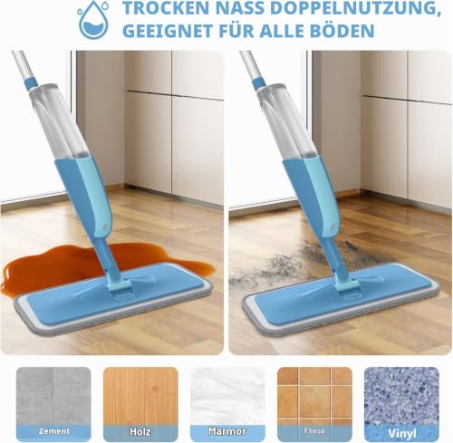 Wischmopp mit Sprühfunktion Bodenwischer mit Sprühfunktion Wischmopp mit 3 Waschbaren...