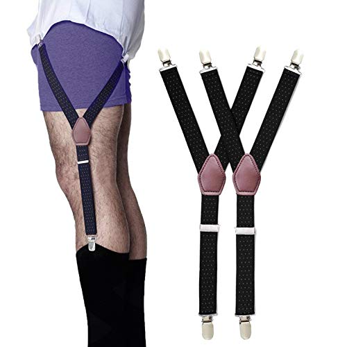 Mens Shirt Stays Shirt Holder Straps Adjustable Elastic Suspenders Garters with Non-slip Locking Clamps Y Style
