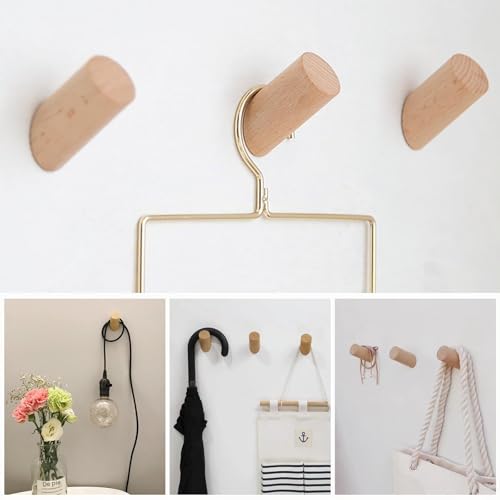 Miniatura 5 de Juyibaao 8 Ganchos De Madera Para Abrigos, Ganchos De Pared De Haya Con Tornillos, Ganchos De Pared De Madera Natural Para Pasillo, Dormitorio Y Cocina