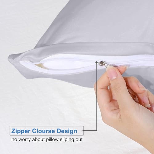 Image of Comfort Beddings Pack of 2 Youth Pillowcases 16x22 Premium 100% Cotton Blend Silver Pillow Case with Zipper Closure, Super Soft and Cozy Covers (Size-16x22, Silver)
