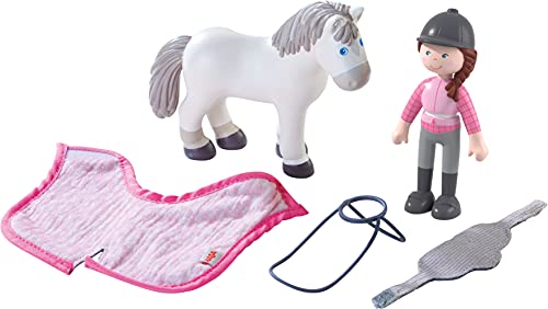 HABA 306168 - Little Friends Reiterin Sanya und Pferd Saphira, Biegepuppen & Tiere ab 3 Jahren, Pink, Grau – Ansicht 2