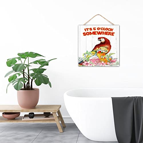 Panneau mural en bois fleurs rustiques et feuilles flamant rose 30cm - 8