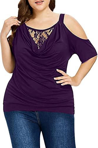 FANGJIN Camiseta para mujer de gran tamaño, sexy, tallas XL-5XL, A01púrpura, 5XL grande Cover