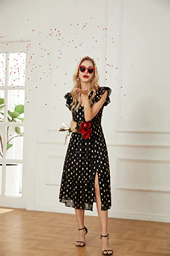 GRACE KARIN Women's V Neck Ruffle Sleeve Summer Dress 2025 Split Flowy Tiered Midi Dress Wedding Guest Cocktail Dresses3