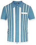 Mens Vintage Striped Knit Polo Shirts Short Sleeve Slim Fit T-Shirts Blue S