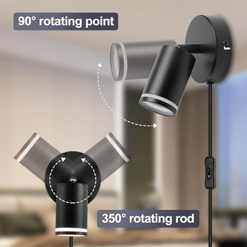 Aplique de pared LED regulable con interruptor inteligente y cabezal giratorio (Blanco, 2 uds) 7