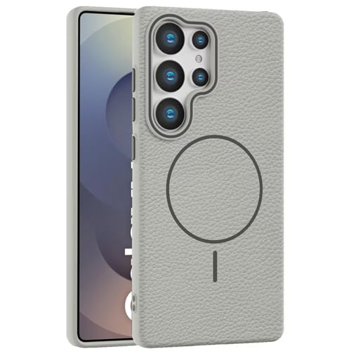 Image of Elzzi Magnetic Case for Samsung Galaxy S25 Ultra, Lychee Texture [Compatible with MagSafe] Premium PC+TPU Back Cover Microfiber Inner Lining, Protective Phone Case (Grey)