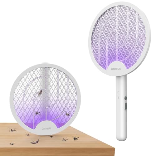 U1 UN1QUE Foldable Swivel Mosquito Bat, 3 in 1 Mosquito Racket USB Rechargeable, Bug Zapper Electric Fly Swatter with UV Light Lamp, Hangable Mosquito Swatter Racket w/Long Lasting Lithium-ion Battery