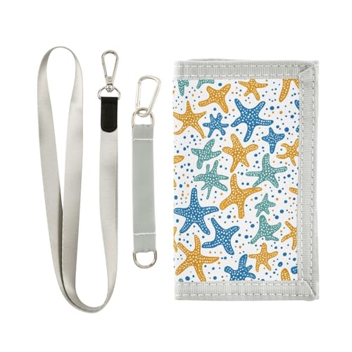 FOLIOSA Starfish Cartoon Kids Wallet for Boys Girls Youth, Compact Fabric 4.9×2.9 in