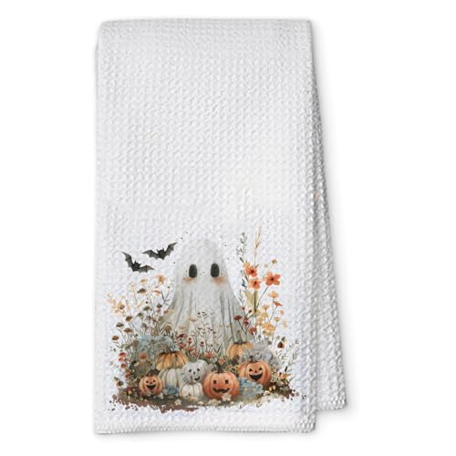 Haodream Paño de cocina de Halloween Time de algodón con acento de cocina de temporada, tela a cuadros, toalla de cocina de absorción rápida, toalla absorbente con motivo navideño - imagen 5