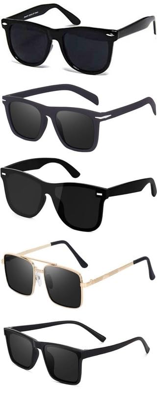 sheomy Unisex combo offer pack of 5 shades Unisex Fashion Sunglasses Set, 5 Pairs, Metal Frame, Black and Silver - Combo5-29622-picture-23