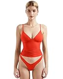 SUUKSESS Women Sexy Deep V Neck Sleeveless Fitted Basic Tops Y2K Going Out Crop Tank Top Camisole (Red,L)