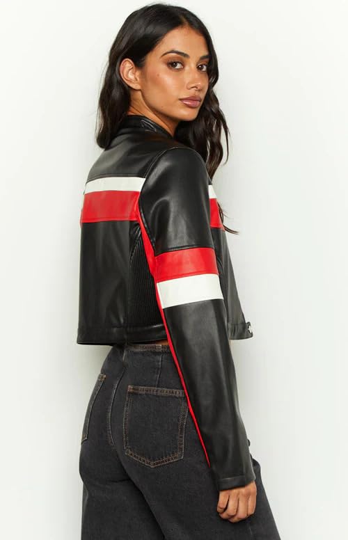 VOIKERDR Cropped Jacket Women Black Faux Leather Jacket Trendy Zip Up Motorcycle Jackets Outerwear Y2K Clothes2