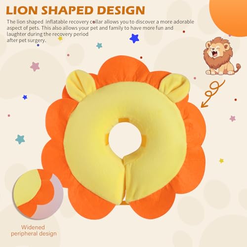 IEUUMLER Aufblasbare Halskrause Hund, Einstellbar Bequem Hundekragen Leckschutz für Hunde & Katzen Nach der Operation Verhindert das Beißen und Kratzen EU004 (M, Orange Lion)