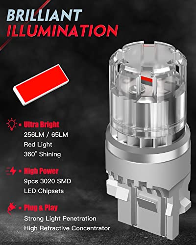 NOVSIGHT 2023 7443 7440 LED Bulb, 300% Bright 7440 Red Brake Light Bulb, 7444 7443LL W21W Stop Light, Error Free LED Flashing Brake Lights, Pack of 2 - Image 4