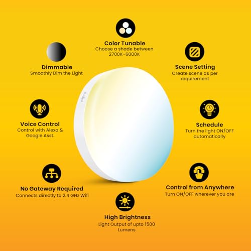 Image of wipro Garnet Smart Surface Panel 15w | Colour Tunable CCT | Dimmable | Smart Control with Voice Assistance Through Alexa, Siri or Google Assistant Smart Home App | Pk 1