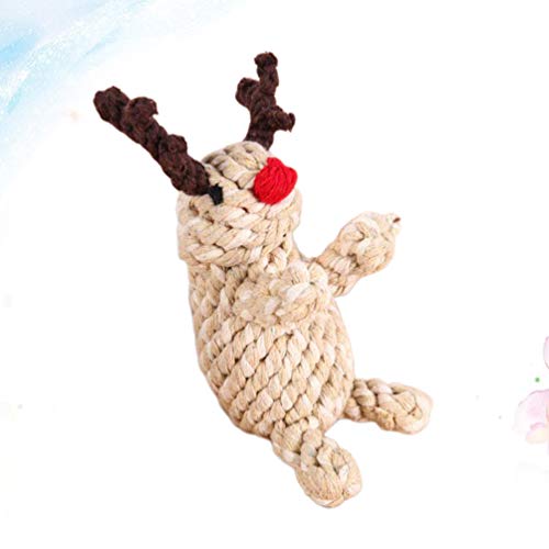 ABOOFAN Brinquedo de mastigar de Natal com design de rena de algodão e corda para dentição de cães,