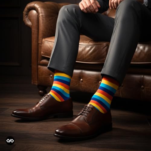Image of DYNAMOCKS Men's and Women's Combed Cotton Stripes Crew Length Socks (Pack of 4) (Multicolour, Free Size)