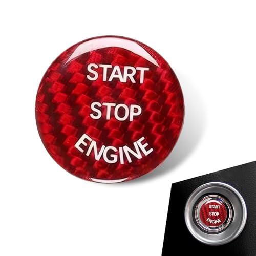 WZP Car Start Button Cover, Carbon Fiber Engine Start Stop Button Cover, Universal Car Interior Deco Accessories for Most Vehicles (Red)