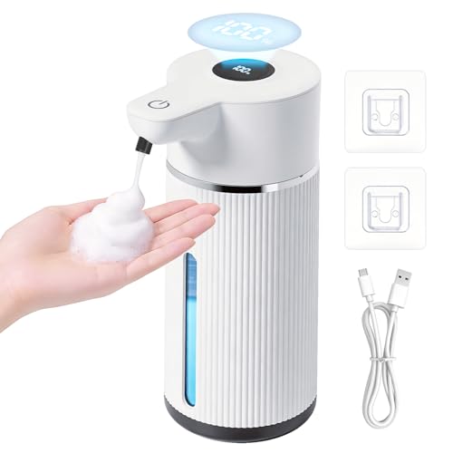 ソープディスペンサー 自動 泡 吐出量4段階調 充電式 IPX5防水 電池残量＆泡レベルLED表示 壁掛け/置き型両用 非接触 静かな音 ディスペンサー 細かい泡 自動ハンドソープ ディスペンサー 大容量420ml