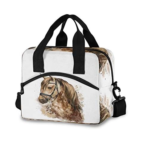 Watercolor Horse Pattern Lunch Bag Reusable Lunch Tote Bag Thermal Cooler Bag Insulated Lunch Box with Adjustable Shoulder Strap for Office School Outdoor Picnic Cover