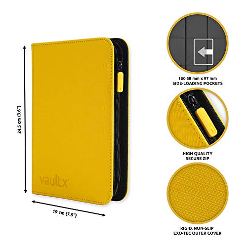 Vault X Premium Exo-Tec® Zip Binder - 4 Pocket Trading Card Album Folder - 160 Side Loading Pocket Binder For Tcg (Yellow) #TOP1