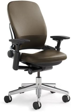Steelcase Leap Office Chair - Mahogany Leather with Polished Aluminum Base