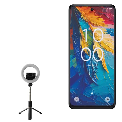 BoxWave Stand and Mount Compatible with TCL 50 XL NxtPaper - RingLight SelfiePod, Selfie Stick Extendable Arm with Ring Light - Jet Black