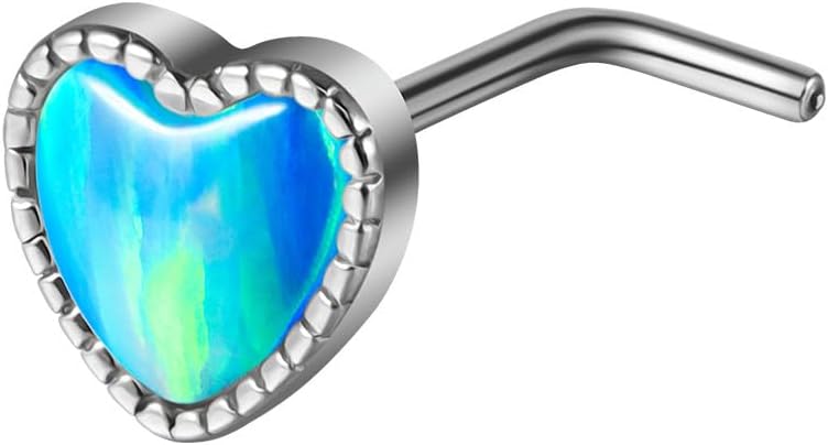 20G Tiny Opal L Shaped/Nose Screws Nose Rings for Women G23 metal-titanium Heart Nose Piercing Push-pin Nose Stud Body Jewelry Piercing