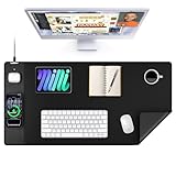 TopMade Mouse Pad with 15W Wireless Charging, XXL Large Leather Desk Mat, Waterproof Gaming Mousepad Home Office Desk Pad Protector, Computer Keyboard Pad, Mouse Mat for MacBook, PC, Laptop, Black