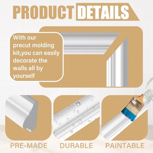 Pangda 3 Set Peel and Stick Wall Molding Kit Inner and Outer Layer Style Premade Wainscoting Panel for Interior Wall Moulding Decor Accent Wall Molding (24x48inch+48x 72inch) by Pangda - Image 3