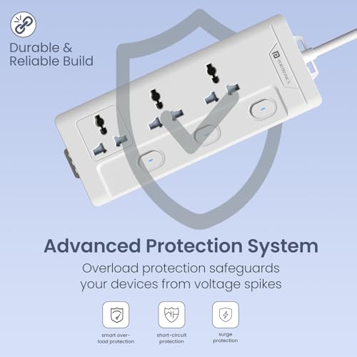 Image of Portronics Power Plate 10 Pro, 6-in-1 Power Extender with 2500W Output, Universal Sockets x3, Side 2-Pin Sockets x3, Individual Switches with LED, 2M Long Cord, Overload Protection, Wall Mount Design