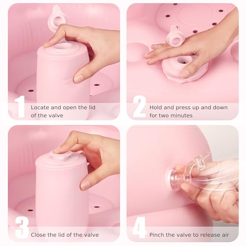 Image of Mink Inflatable Baby Seat for Babies 3 Months & Up, Blow Up Floor Baby Chair with Back Support, Fence & Built-in Air Pump, Sit Me Up Inflatable Chair for Sit Training, Feeding, Travel (Pink)