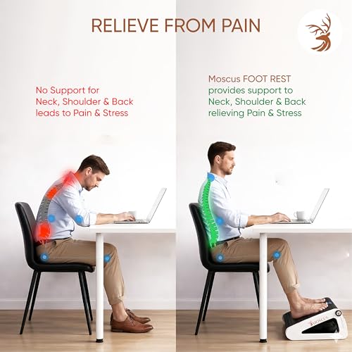 Image of Moscus Ergonomic Footrest for Office Chair, Footrest Under Desk with Massager & Acupressure Surface, Improves Posture, Relieves Back & Leg Pain, Black & White