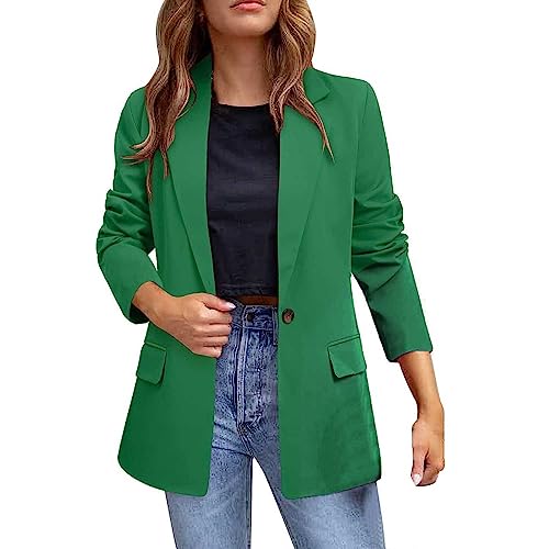 Blazer para Mujer de Color Liso con Solapa, Ligero, Manga Larga, para Negocios, Oficina, Largo, Verde, Talla L