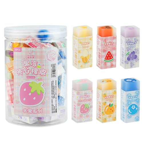 30 Pcs Cute Erasers Kawaii Fruit Erasers Cartoon 3D Pencil Eraser for Prize Gifts Party Favors