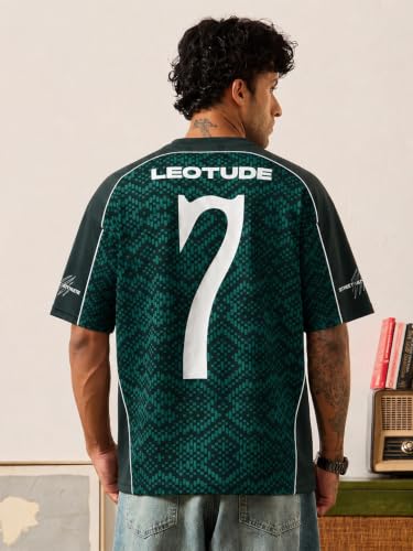 Image of LEOTUDE Oversized Sports T-Shirt for Men | Streetwear Printed Half Sleeve Round Neck Jersey Style Tee | Casual Gym & Athleisure Wear (Color:Purple)