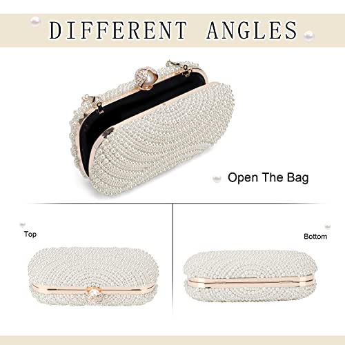 Oweisong OWL2145-WH White Pearl Clutch Purses For Women Wedding Bride Pearl Evening Bag Party Clutch Wallet Tote Handbag thumb #2